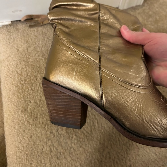 Steve Madden leather metallic gold stud detail slouch fringe cowgirl boots - Picture 8 of 13